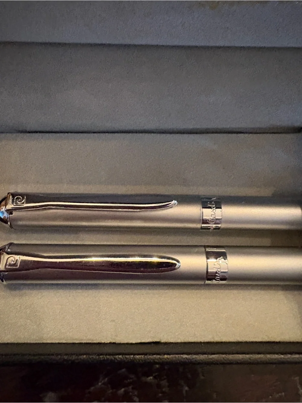 Pierre Cardin Silver Metallic Pen Duo with Chrome Accents